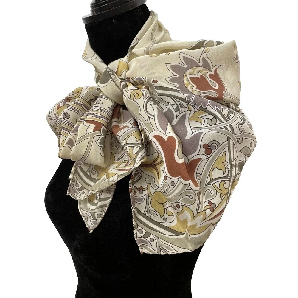 Metropolitan Museum Of Art Womens‎ Scarf One Size Beige Mod Art Floral Leaf Silk